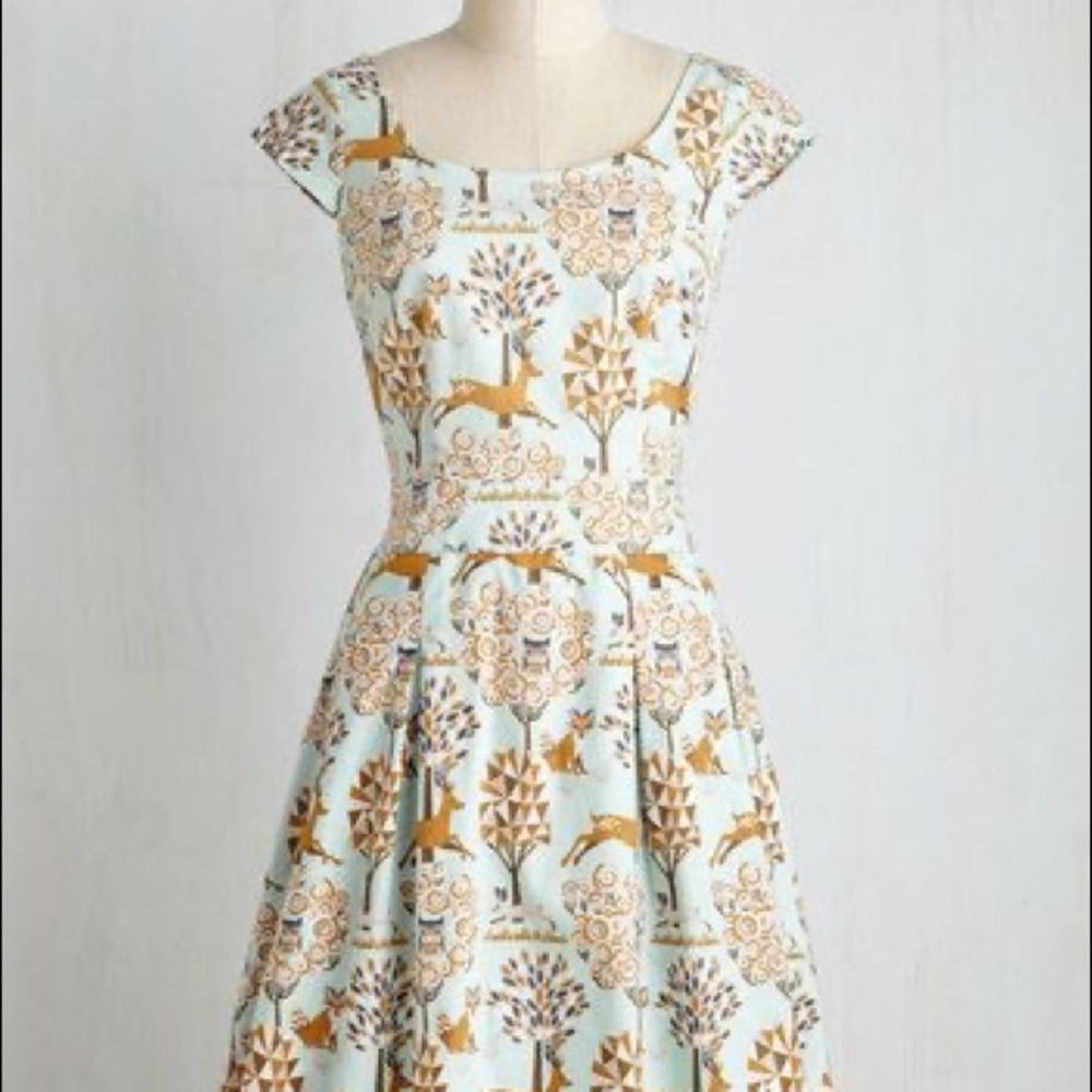 Retrolicious deer, fox, bunny and owl print dress.